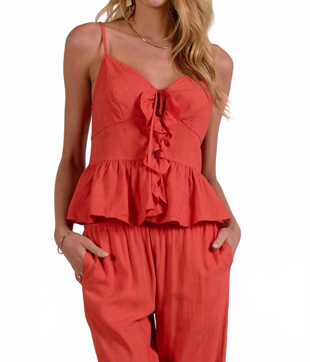 NEW ELAN ruffle front cami top in red